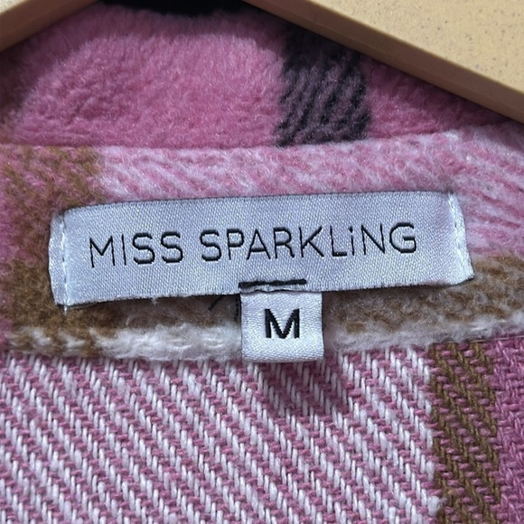 MISS SPARKLING Pink/White Plaid Shacket Jacket Size M - Picture 4 of 7